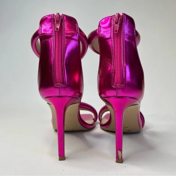 STEVE MADDEN Partay Pink Metallic Bubble Strap Square Toe Stiletto Sandals Heels - Picture 3 of 15